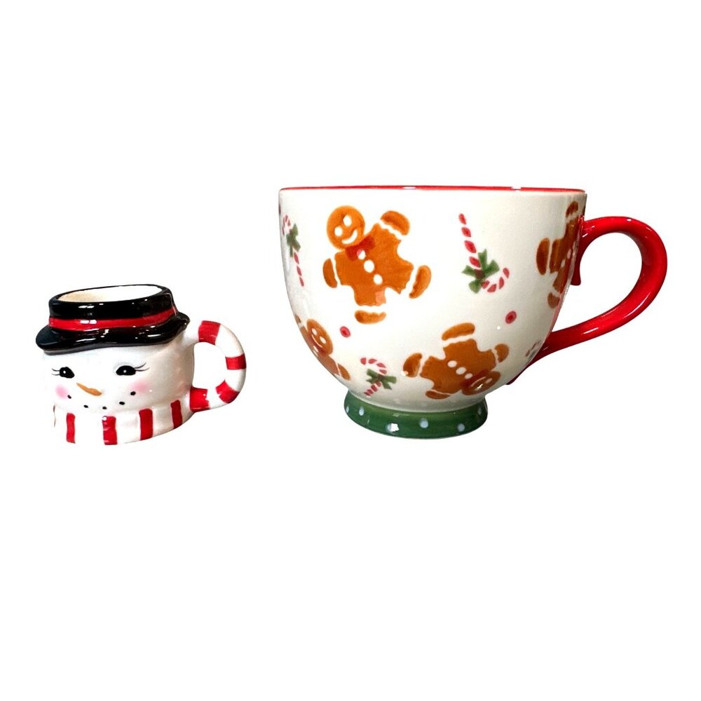 Sleigh Bell Bistro Gingerbread Cocoa Cup Snowman Mini Mug Holiday Set Two Pieces - Picture 5 of 7